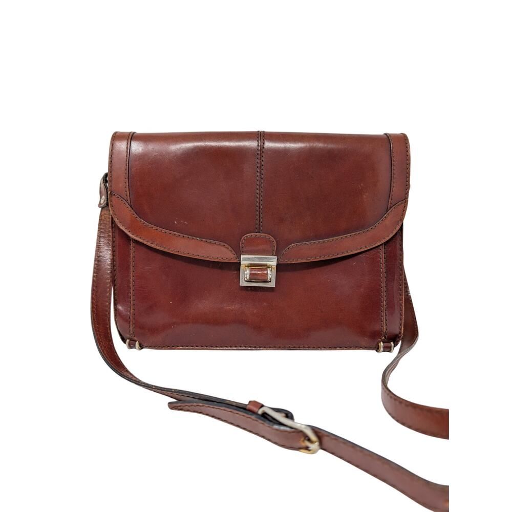 Vintage Brown Leather Crossbody Bag Boho Structured Satchel